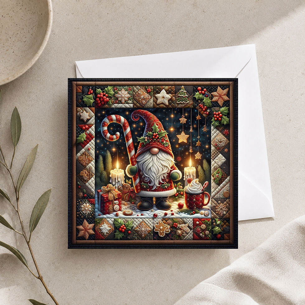 Thumbnail: 20 Christmas Gnome Delights Quilt-Inspired 6x6 Art Note Cards w/ Envelopes