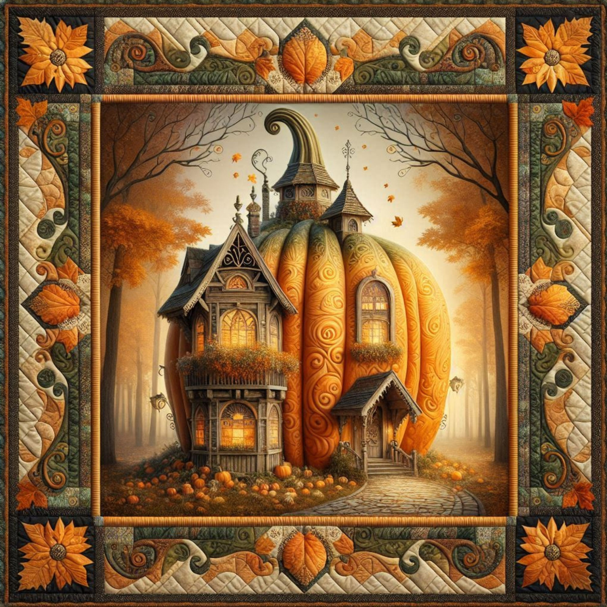 Enchanted Pumpkin Cottage Diamond Painting