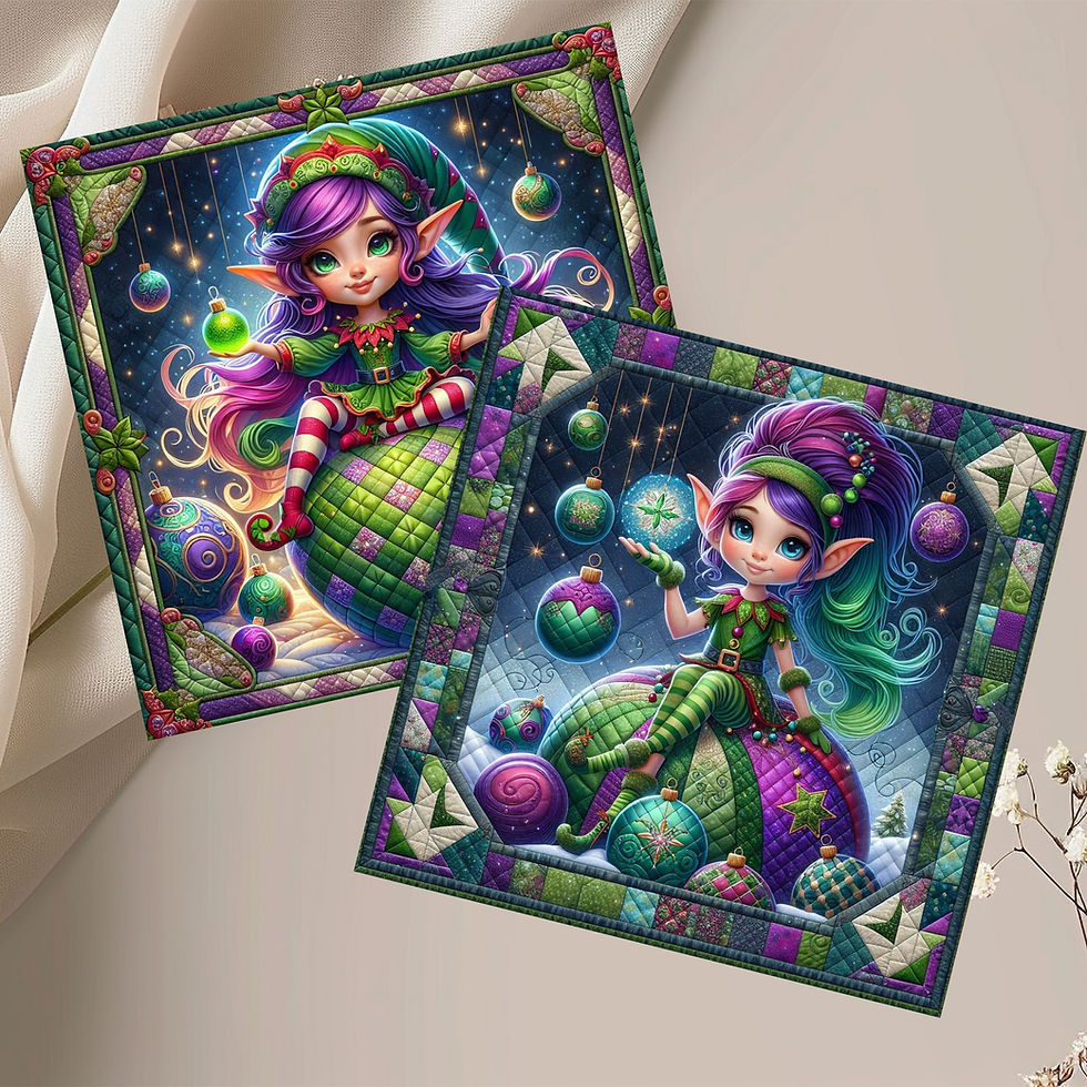 Thumbnail: 20 Enchanted Elves Holiday Magic Quilt-Inspired 6x6 Art Note Cards w/ Envelopes