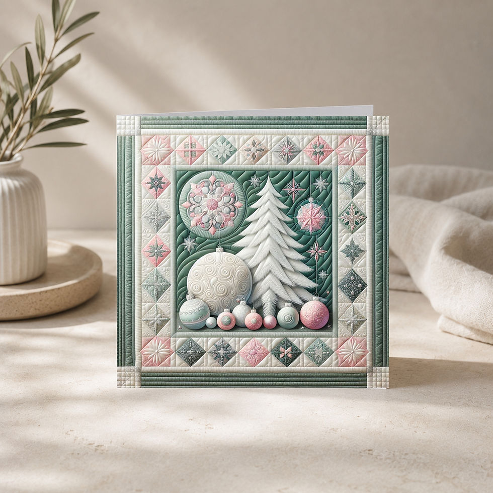 Thumbnail: 20 Frosted Evergreen Elegance Quilt-Inspired 6x6 Art Note Cards w/ Envelopes