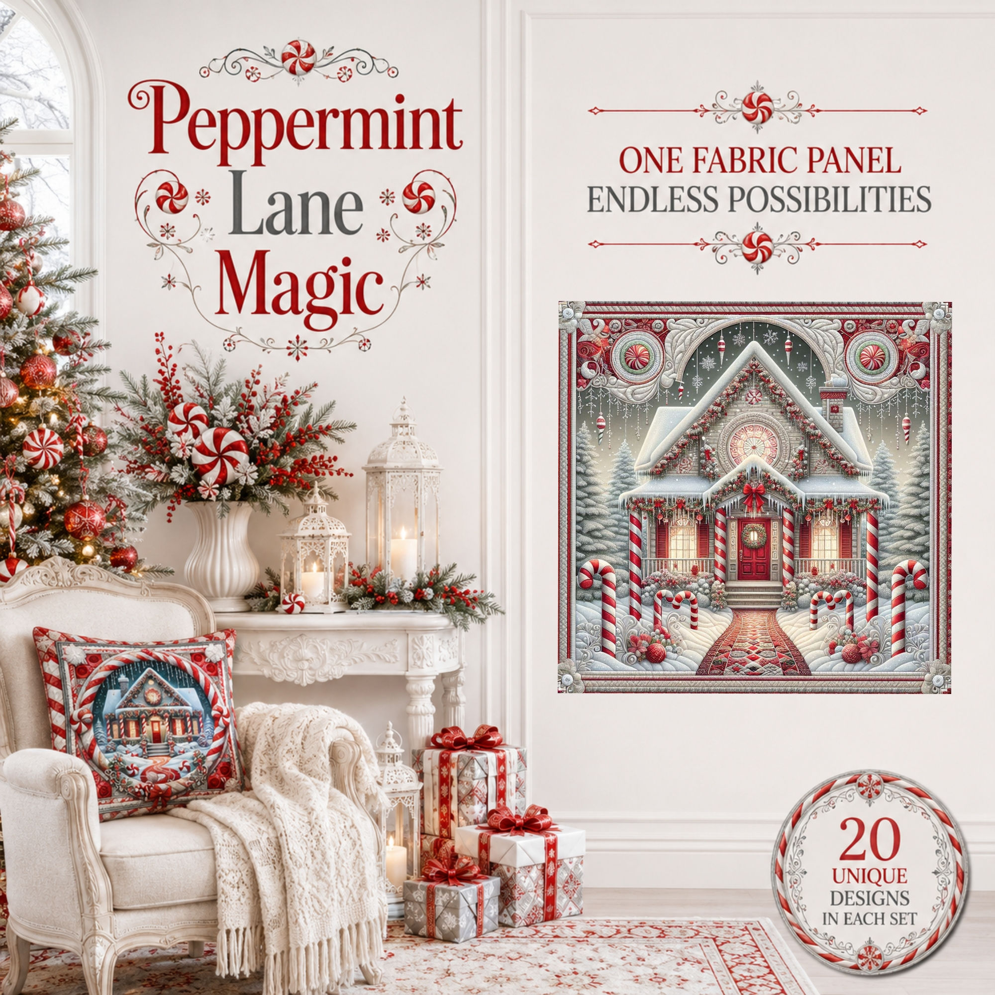 Peppermint Lane Magic 20-Piece Fabric Panel Set