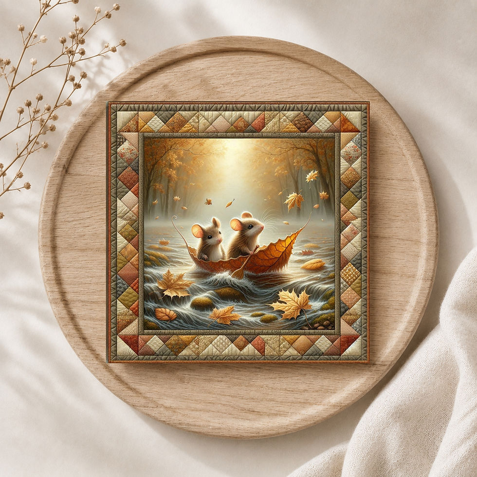 Thumbnail: 20 Cozy Creek Voyage Quilt-Inspired 6x6 Art Note Cards w/ Envelopes