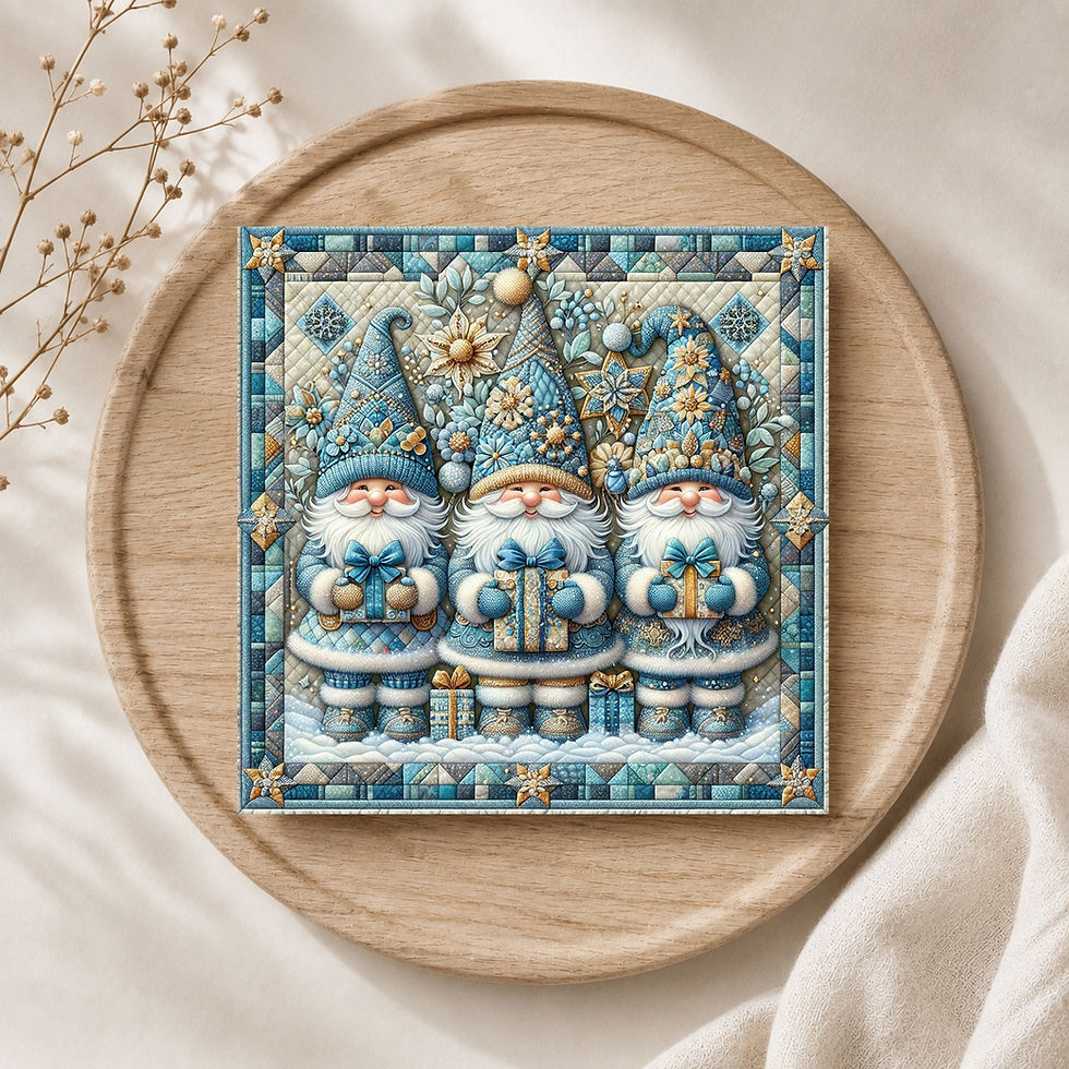 Thumbnail: 20 Cozy Winter Wishes Gnomes Quilt-Inspired 6x6 Art Note Cards w/ Envelopes