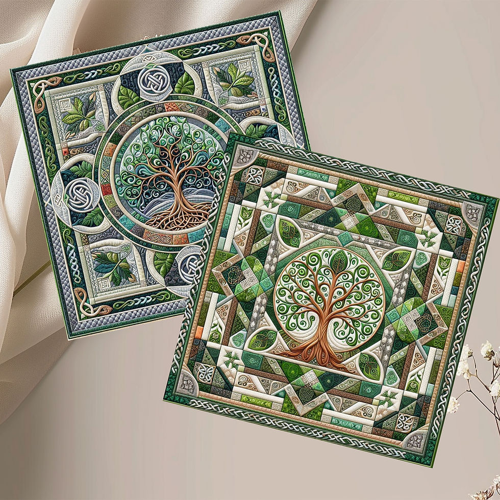 Thumbnail: 20 Celtic Tree of Life Quilt-Inspired 6x6 Art Note Cards w/ Envelopes