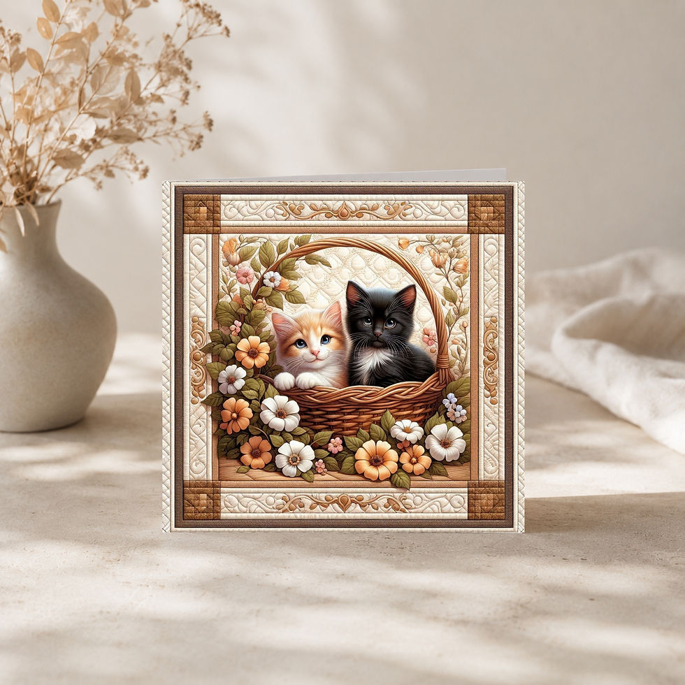Thumbnail: 20 Precious Purrs Quilt-Inspired 6x6 Art Note Cards w/ Envelopes