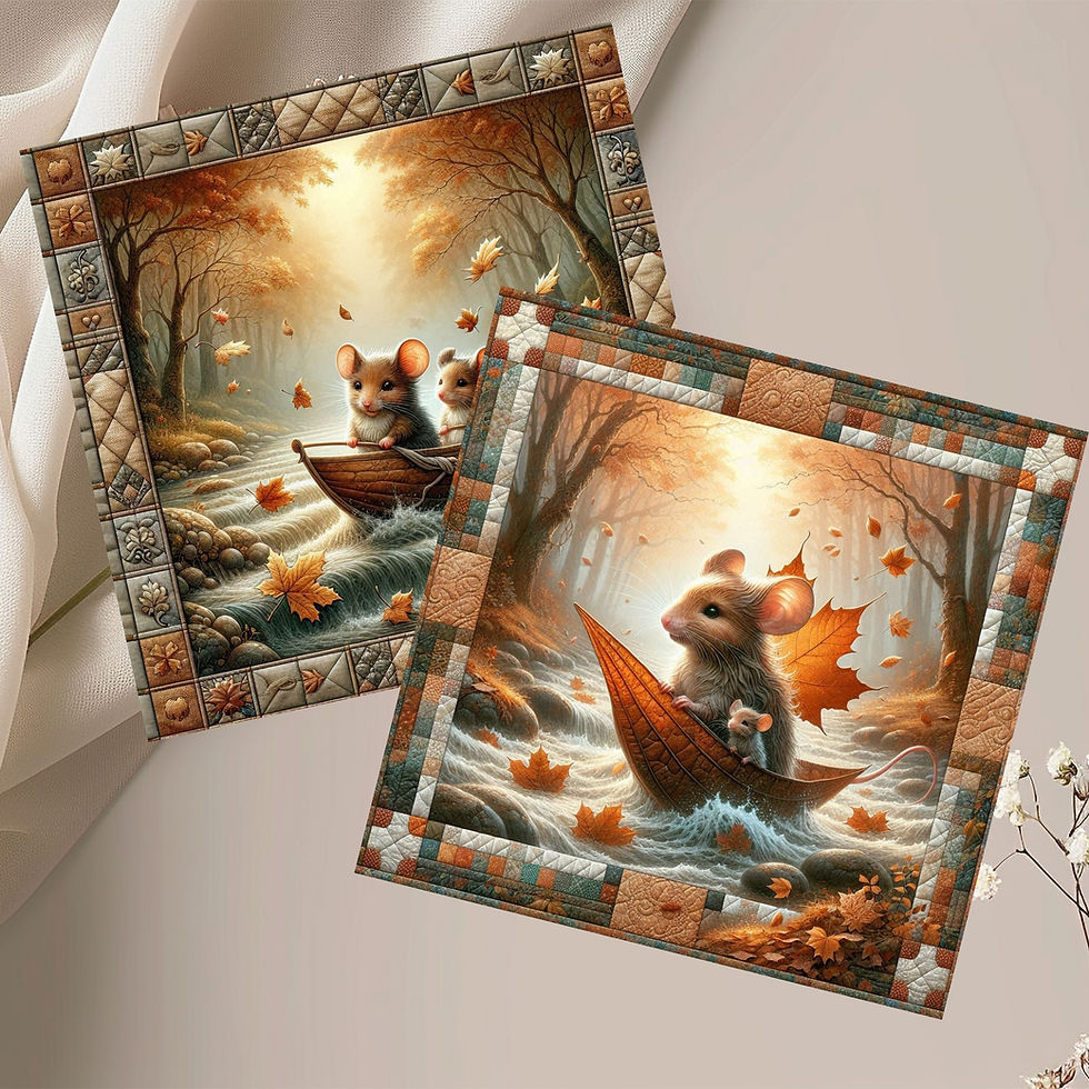 Thumbnail: 20 Cozy Creek Voyage Quilt-Inspired 6x6 Art Note Cards w/ Envelopes