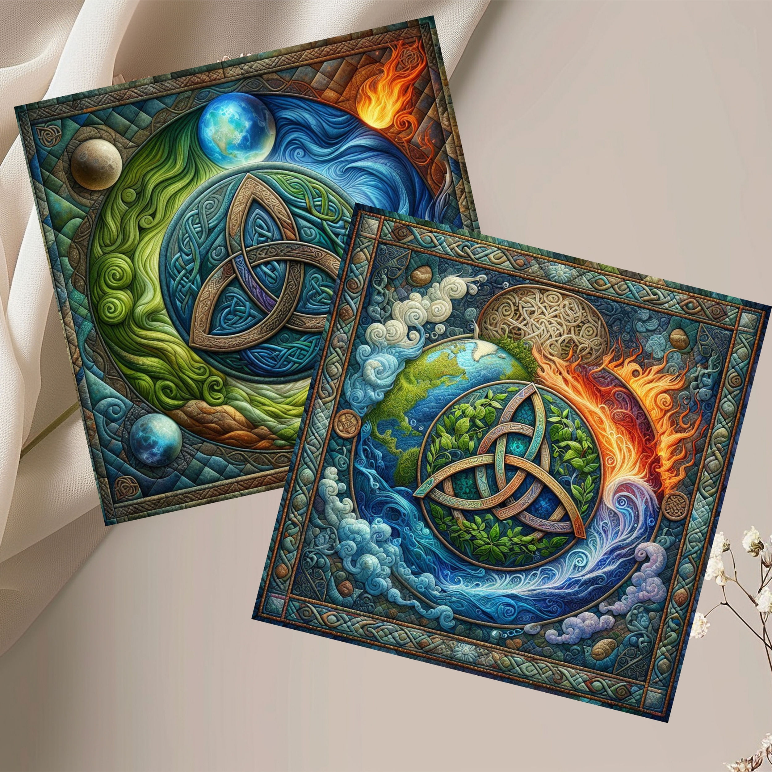 20 Nature's Trinity Quilt-Inspired 6x6 Art Note Cards w/ Envelopes