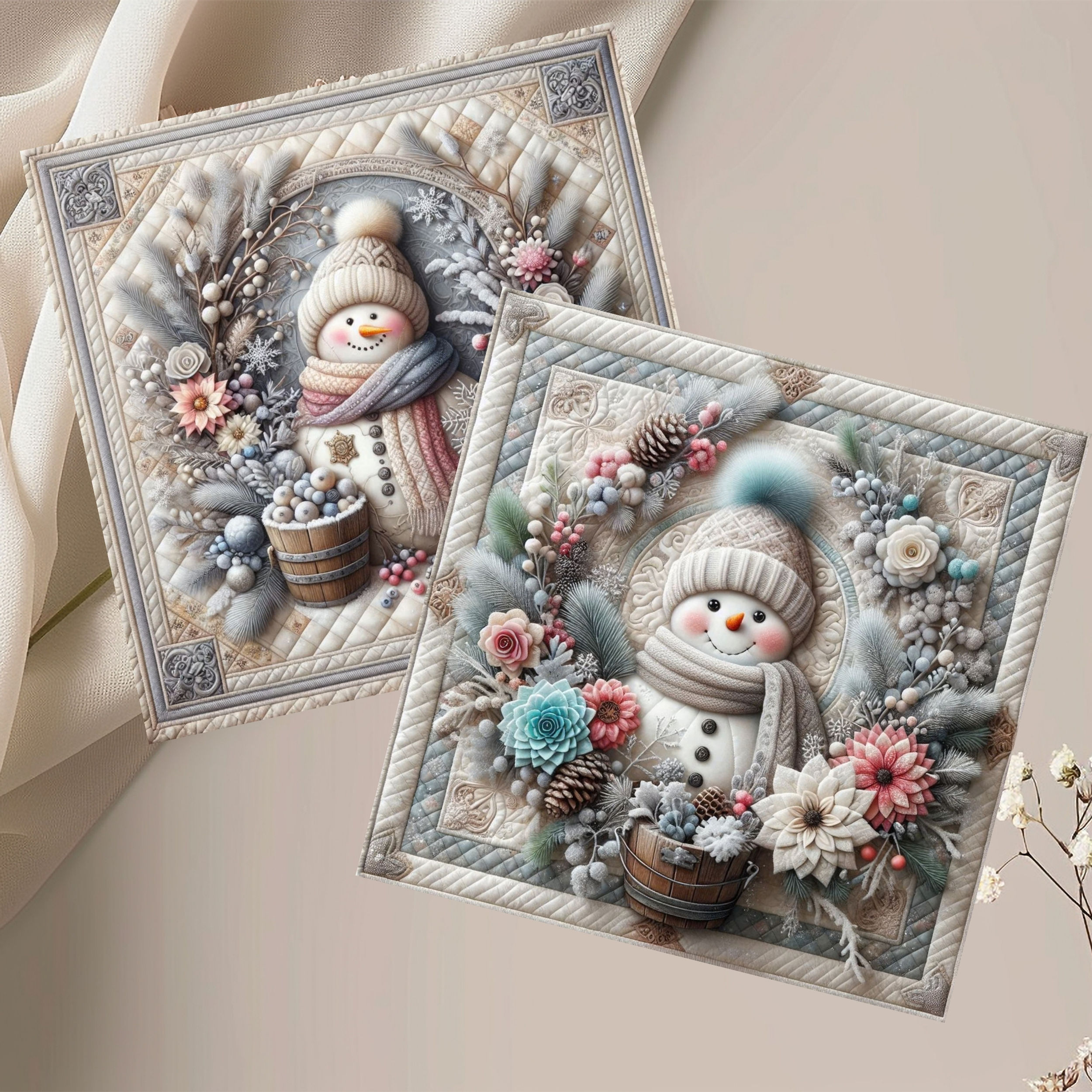 20 Frosted Winter Charm Quilt-Inspired 6x6 Art Note Cards w/ Envelopes