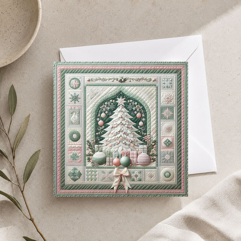 Thumbnail: 20 Frosted Evergreen Elegance Quilt-Inspired 6x6 Art Note Cards w/ Envelopes