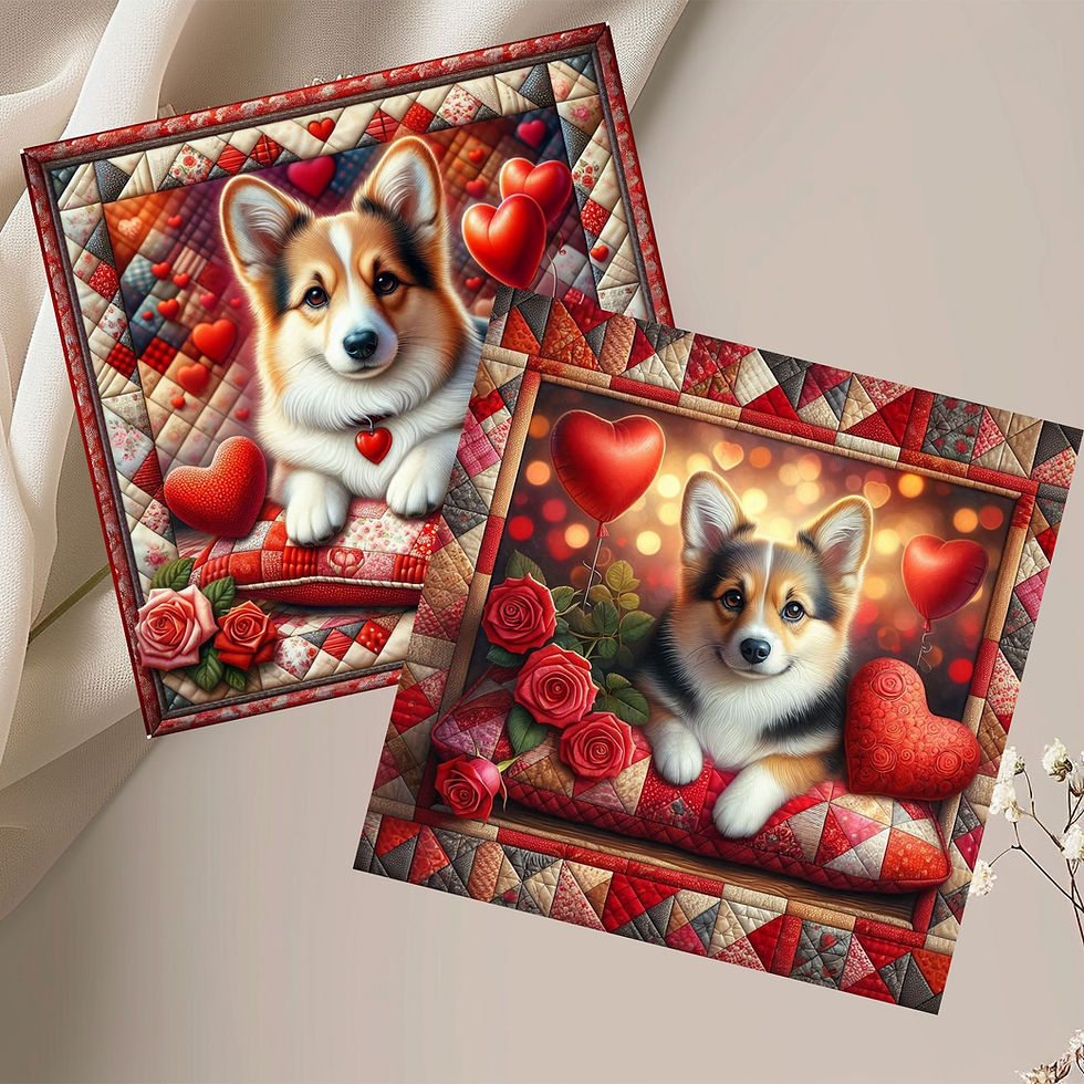 Thumbnail: 20 Corgi Cuddles and Kisses Quilt-Inspired 6x6 Art Note Cards w/ Envelopes