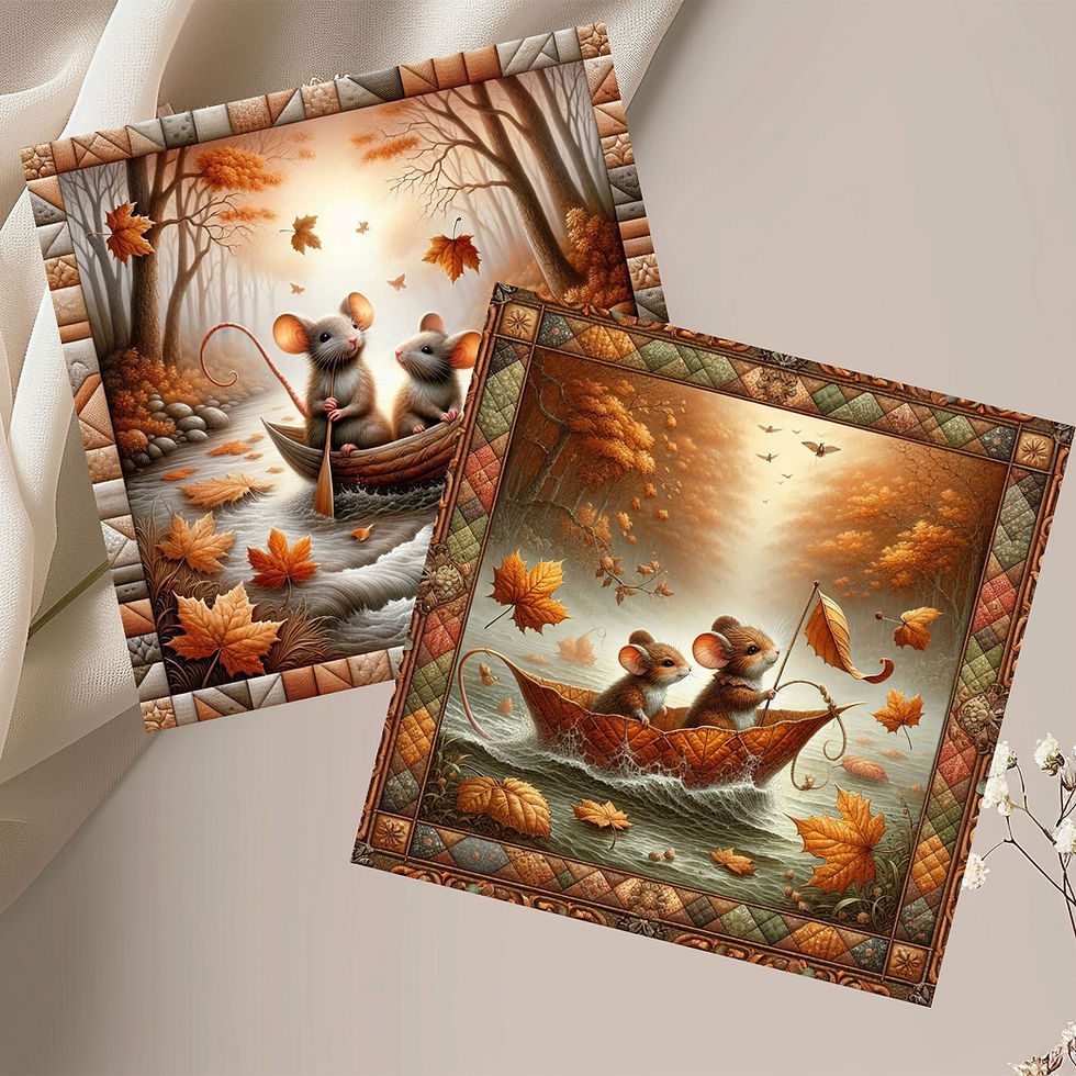 Thumbnail: 20 Cozy Creek Voyage Quilt-Inspired 6x6 Art Note Cards w/ Envelopes