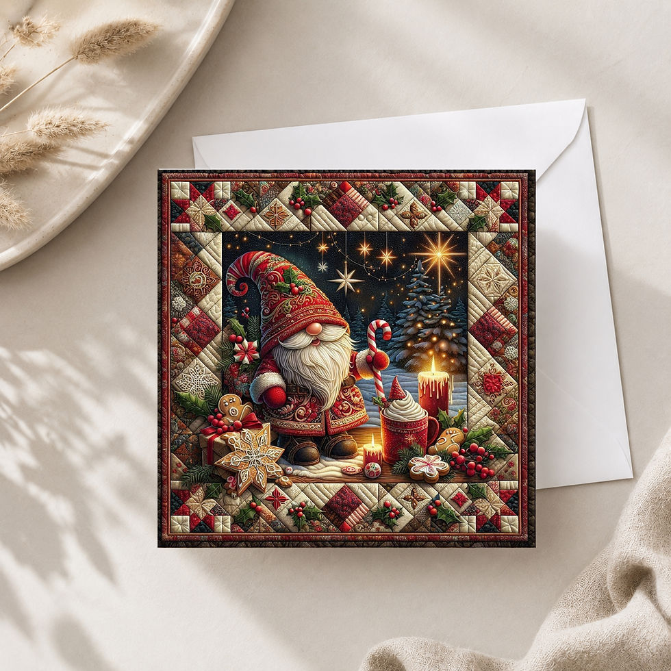 Thumbnail: 20 Christmas Gnome Delights Quilt-Inspired 6x6 Art Note Cards w/ Envelopes