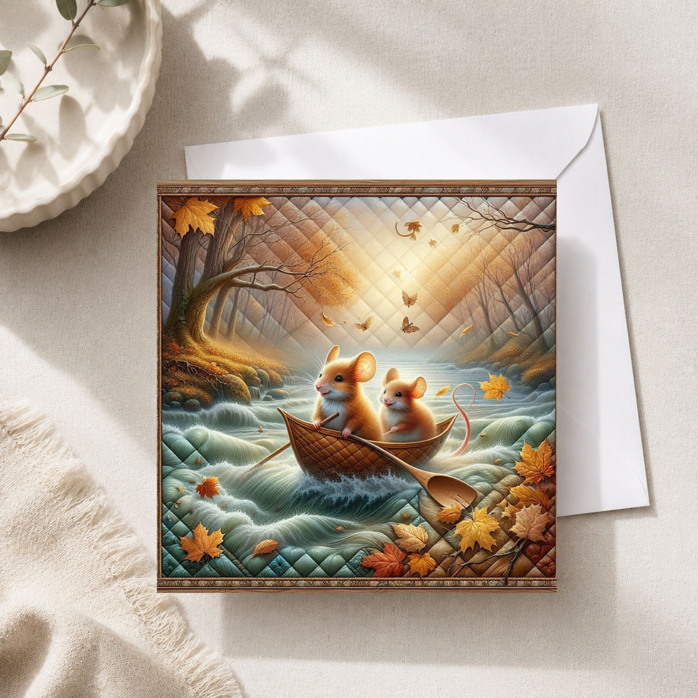 Thumbnail: 20 Cozy Creek Voyage Quilt-Inspired 6x6 Art Note Cards w/ Envelopes