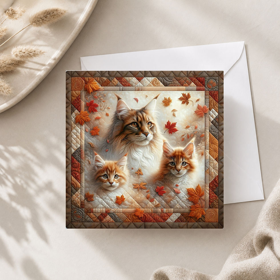 Thumbnail: 20 Maine Coon Grace Quilt-Inspired 6x6 Art Note Cards w/ Envelopes
