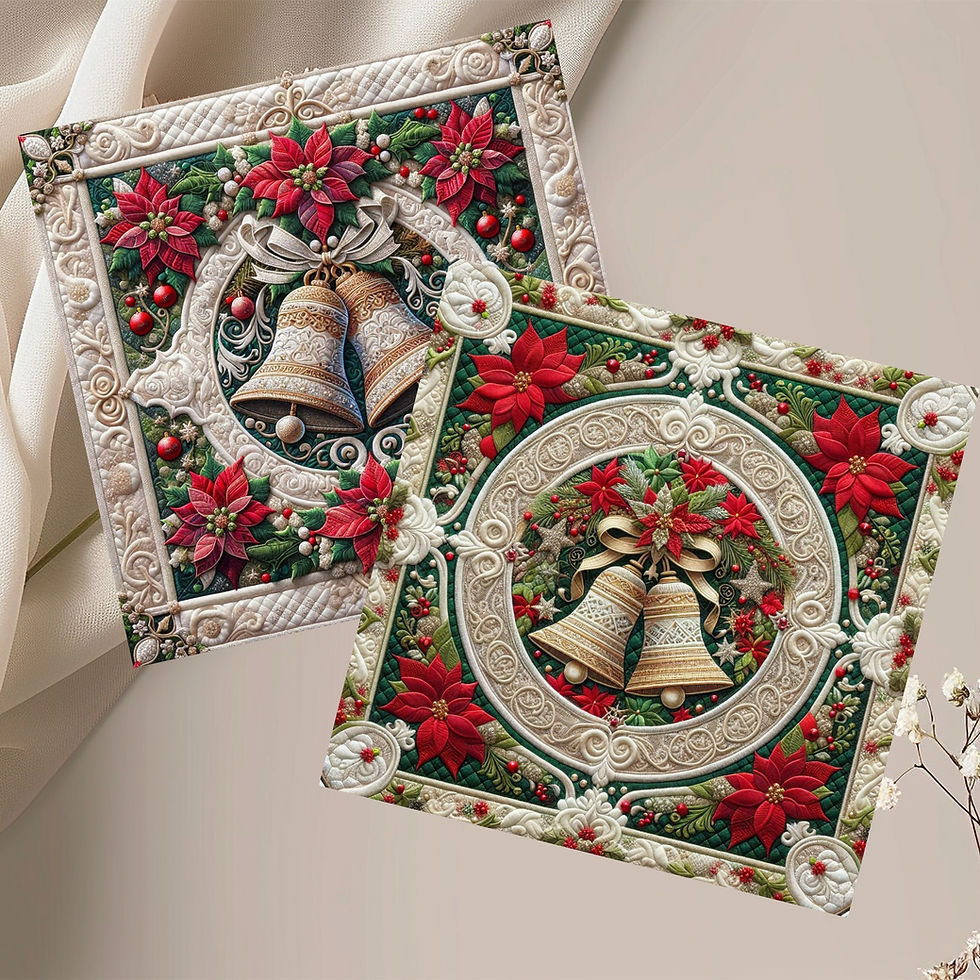 Thumbnail: 20 Christmas Bells of Wonder Quilt-Inspired 6x6 Art Note Cards w/ Envelopes
