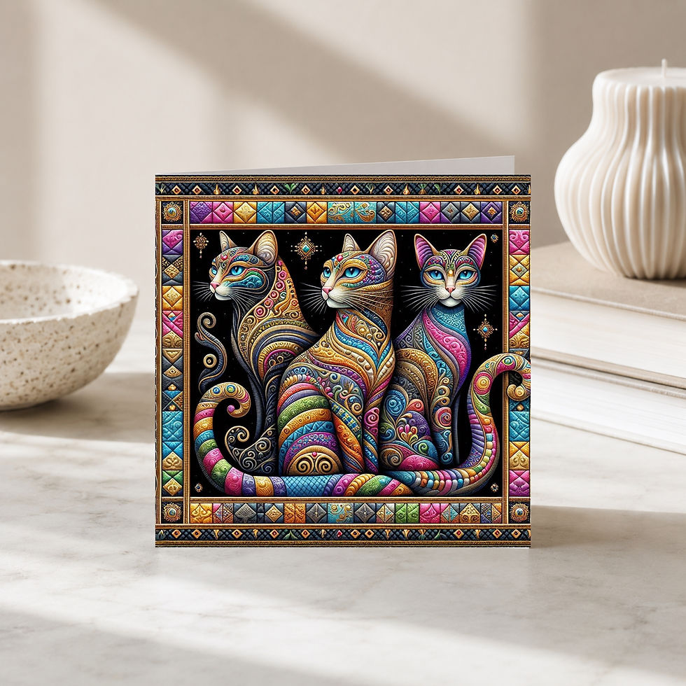 Thumbnail: 20 Kaleidoscope Cats Quilt-Inspired 6x6 Art Note Cards w/ Envelopes
