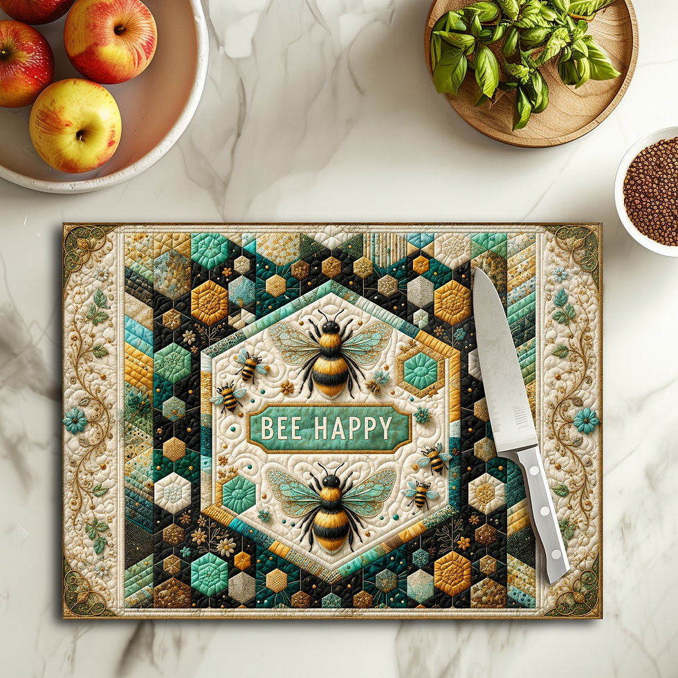 Thumbnail: Bee Happy Buzz-tastic – 15" × 11" Glass Cutting Board Sublimation Designs