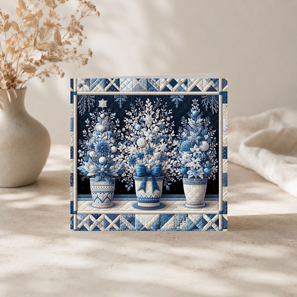 Thumbnail: 20 Blue Holiday Whispers Quilt-Inspired 6x6 Art Note Cards w/ Envelopes