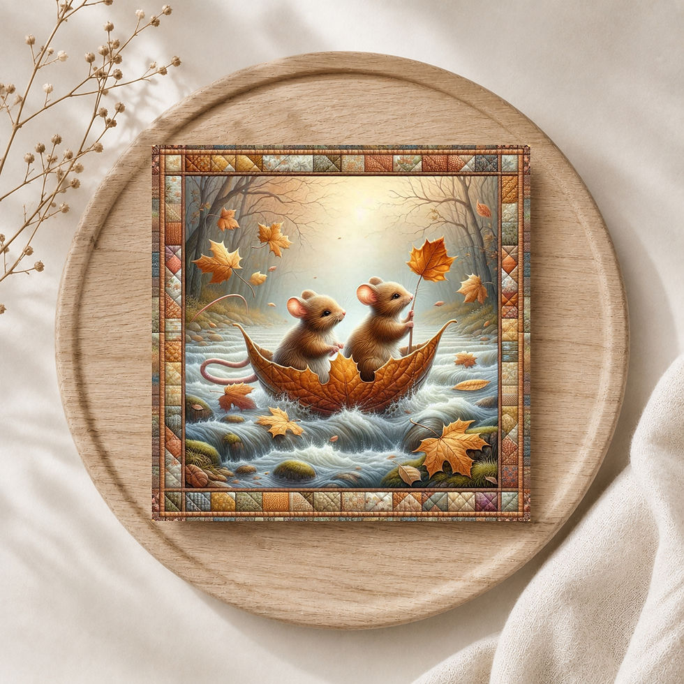 Thumbnail: 20 Cozy Creek Voyage Quilt-Inspired 6x6 Art Note Cards w/ Envelopes