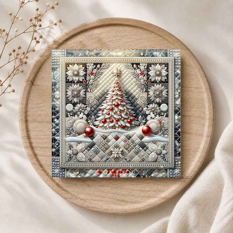 Thumbnail: 20 Elegant Christmas Wonderland Quilt-Inspired 6x6 Art Note Cards w/ Envelopes