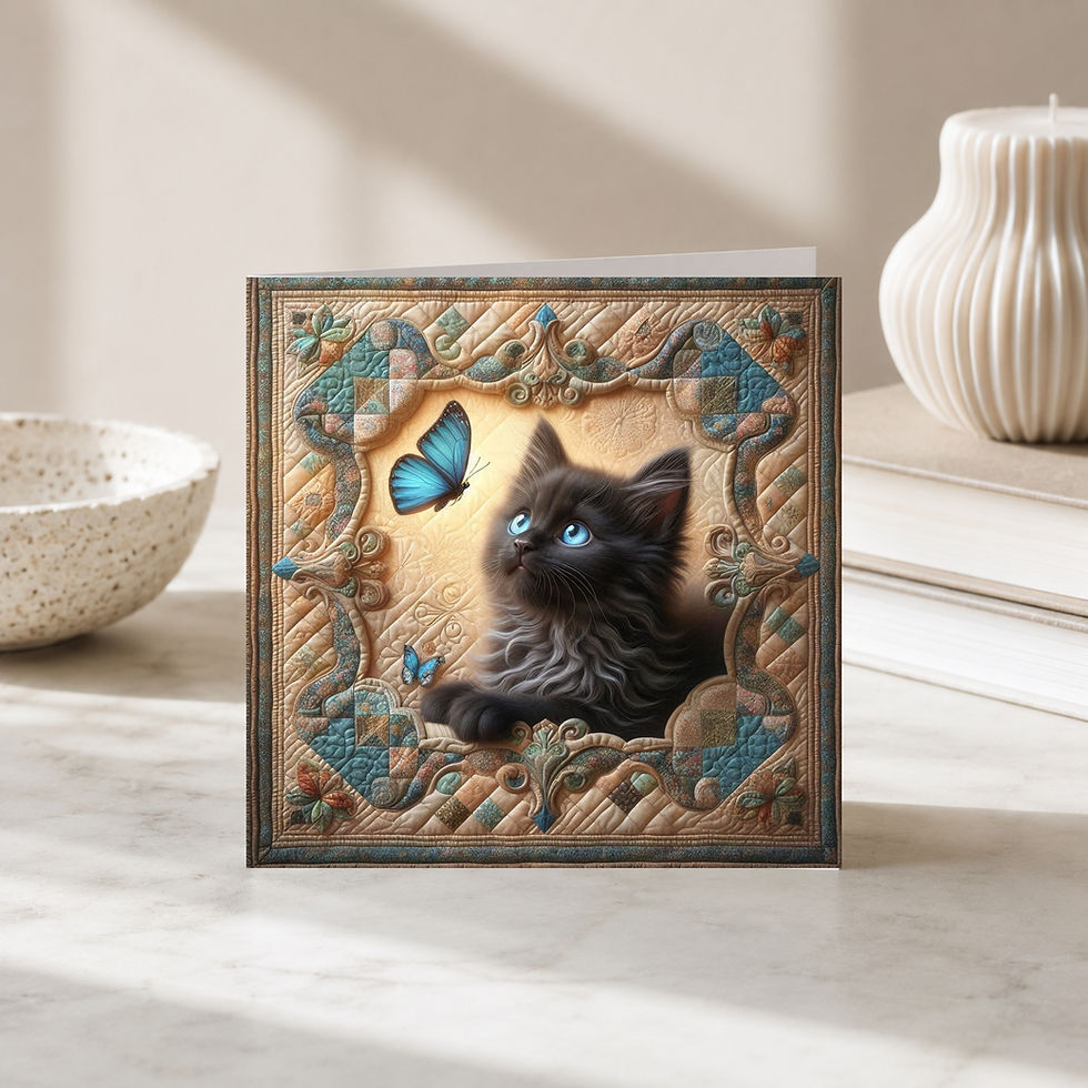 Thumbnail: 20 Tiny Midnight Charm Quilt-Inspired 6x6 Art Note Cards w/ Envelopes