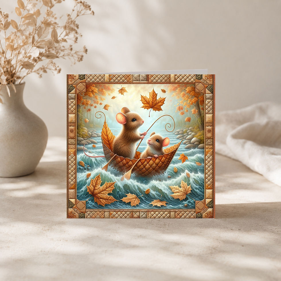 Thumbnail: 20 Cozy Creek Voyage Quilt-Inspired 6x6 Art Note Cards w/ Envelopes