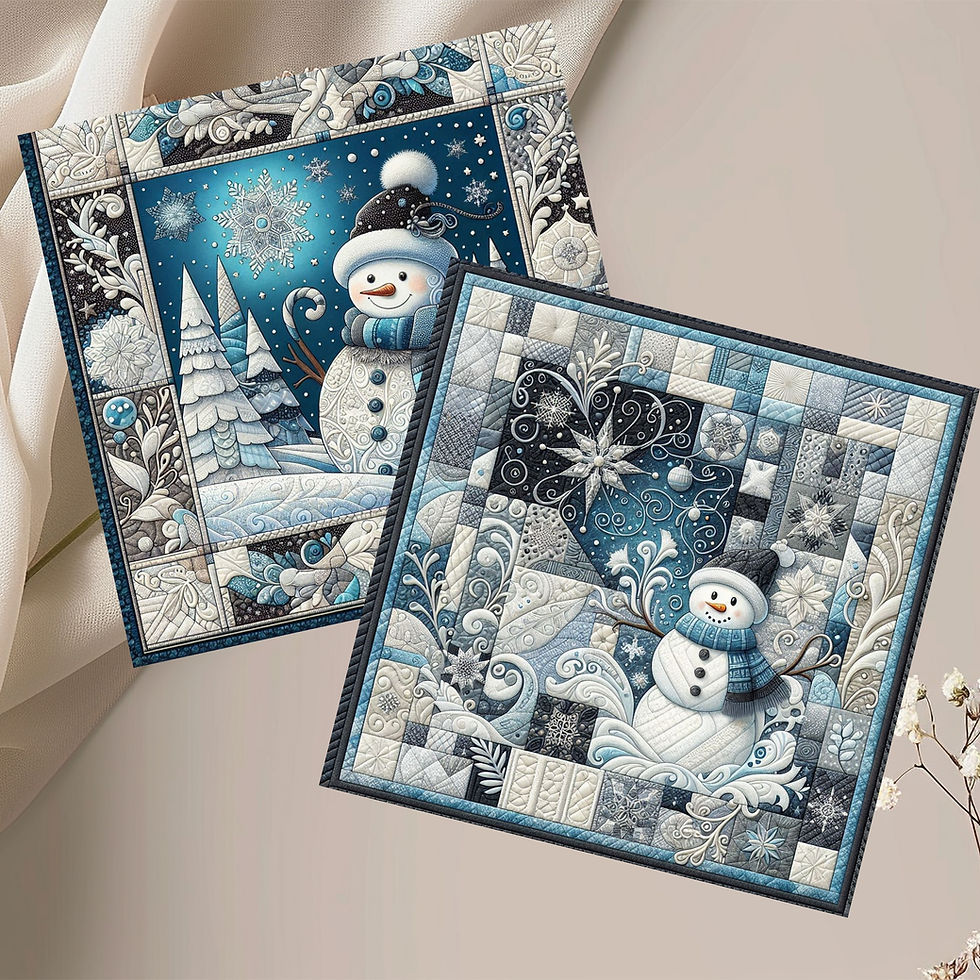 Thumbnail: 20 Frosty Fun Enchanted Snowman Quilt-Inspired 6x6 Art Note Cards w/ Envelopes