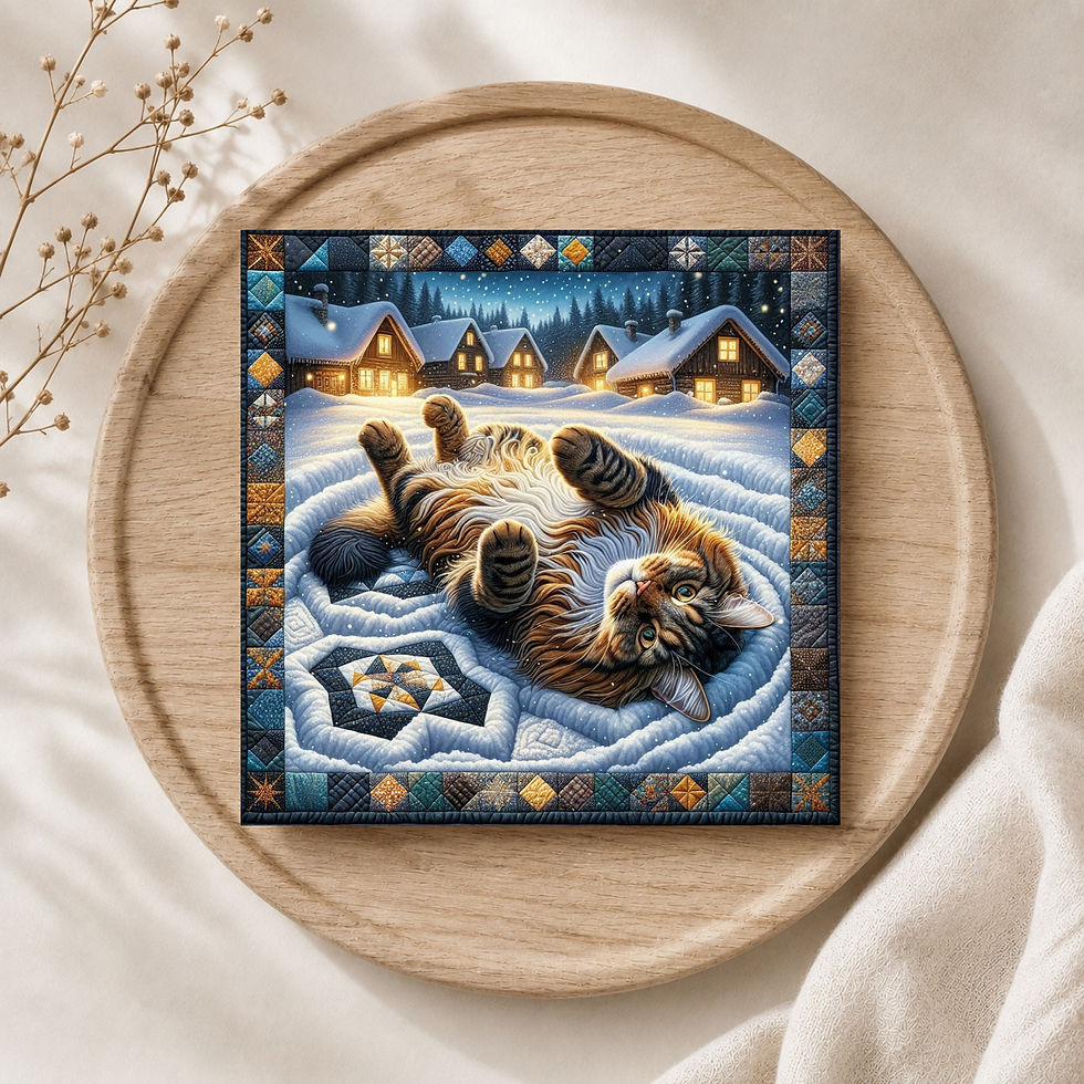 Thumbnail: 20 Snow Angel Kitty Quilt-Inspired 6x6 Art Note Cards w/ Envelopes