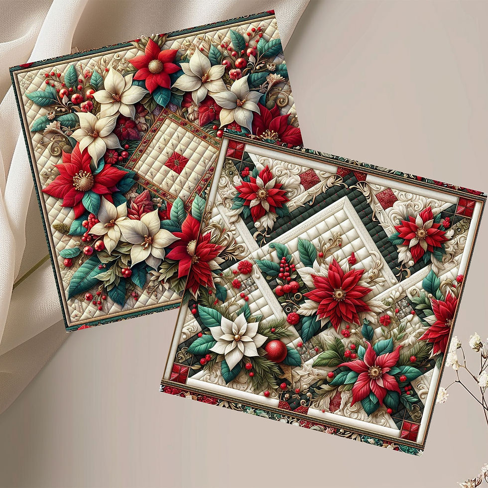 Thumbnail: 20 Elegant Holiday Floral Quilt-Inspired 6x6 Art Note Cards w/ Envelopes