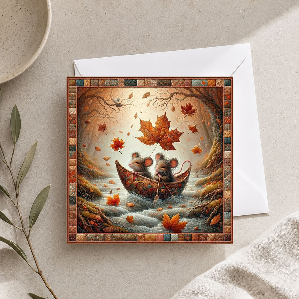 Thumbnail: 20 Cozy Creek Voyage Quilt-Inspired 6x6 Art Note Cards w/ Envelopes