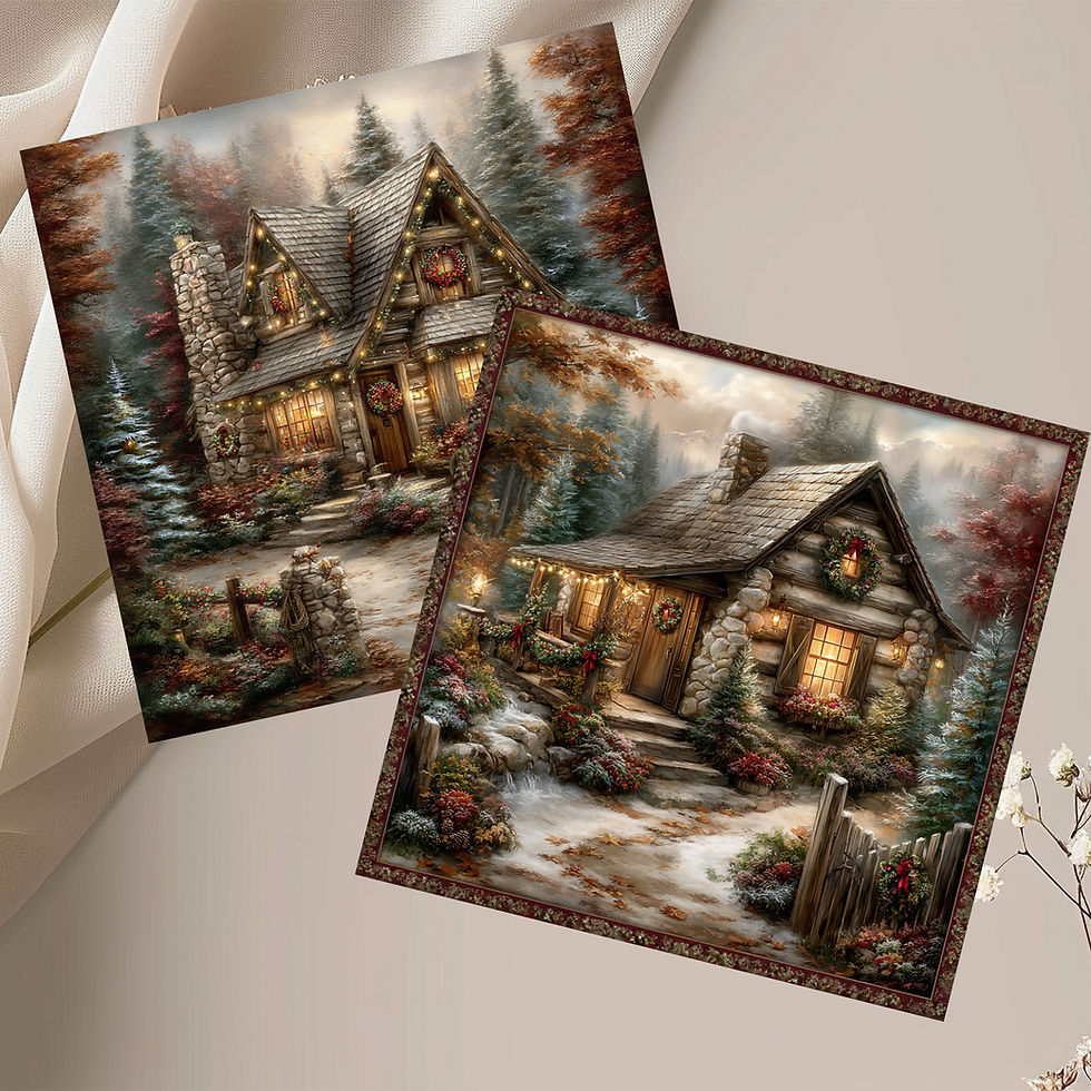 Thumbnail: 20 Christmas at Cedar Cabin Quilt-Inspired 6x6 Art Note Cards w/ Envelopes