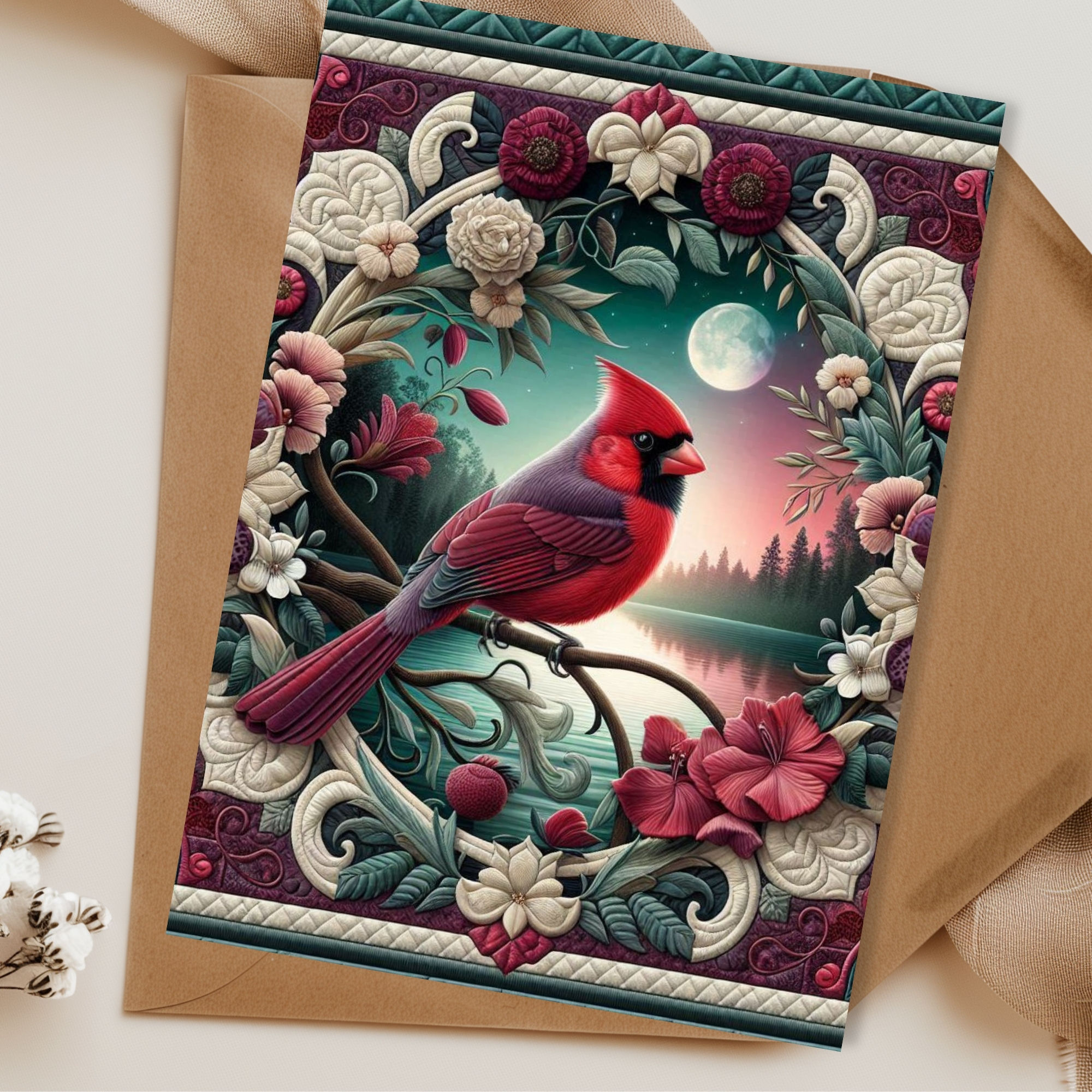 Moonlight Garden Cardinal Blank Greeting Card Set