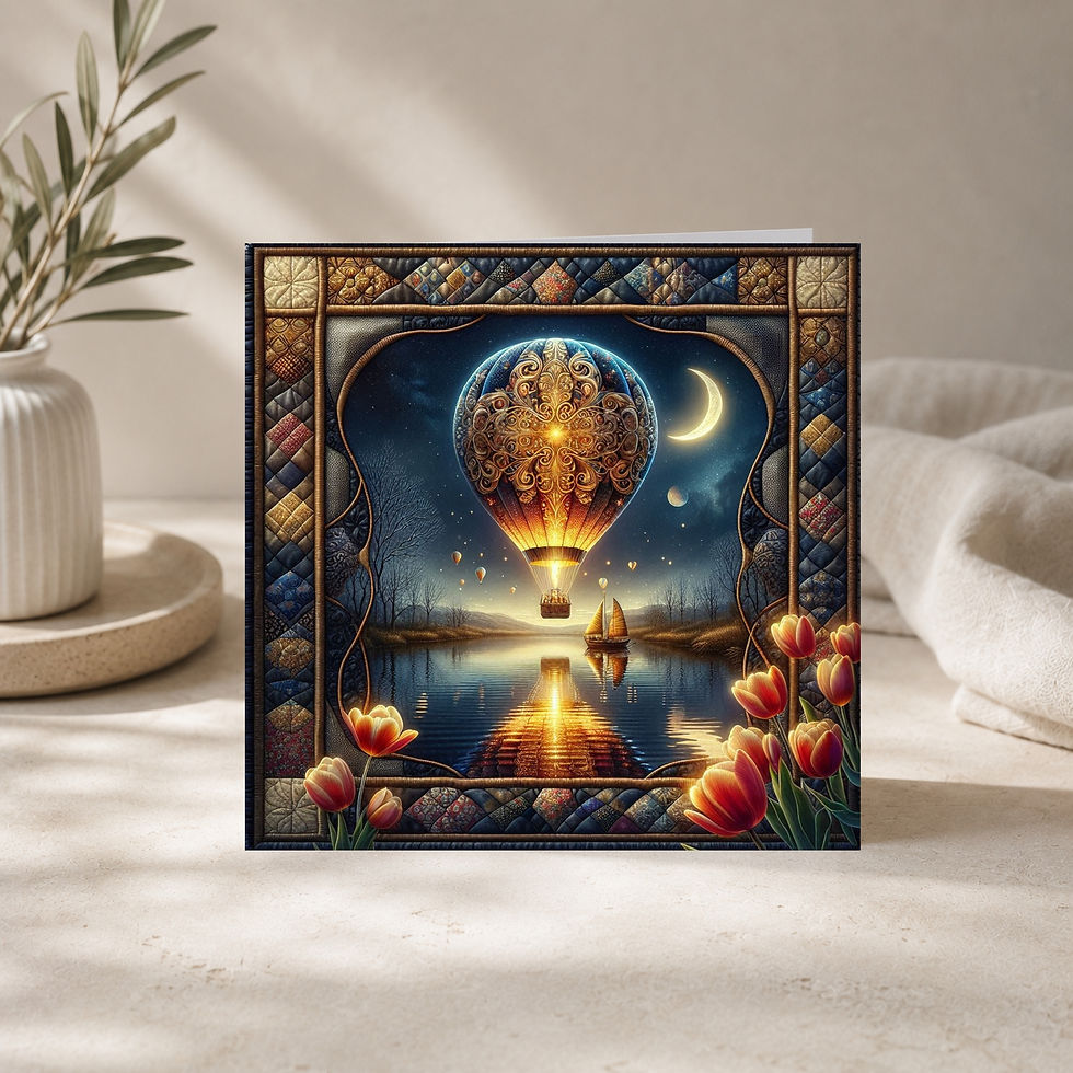 Thumbnail: 20 Moonlit Voyage Quilt-Inspired 6x6 Art Note Cards w/ Envelopes