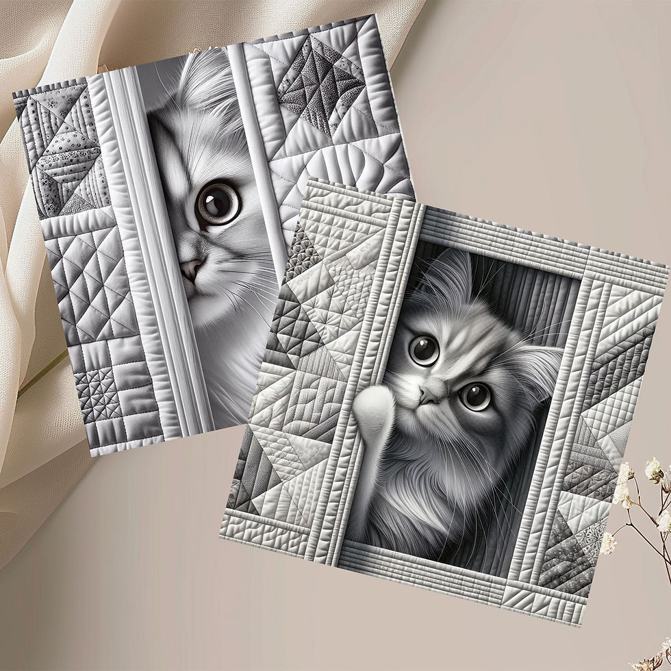 Thumbnail: 20 Peekaboo Whiskers Quilt-Inspired 6x6 Art Note Cards w/ Envelopes