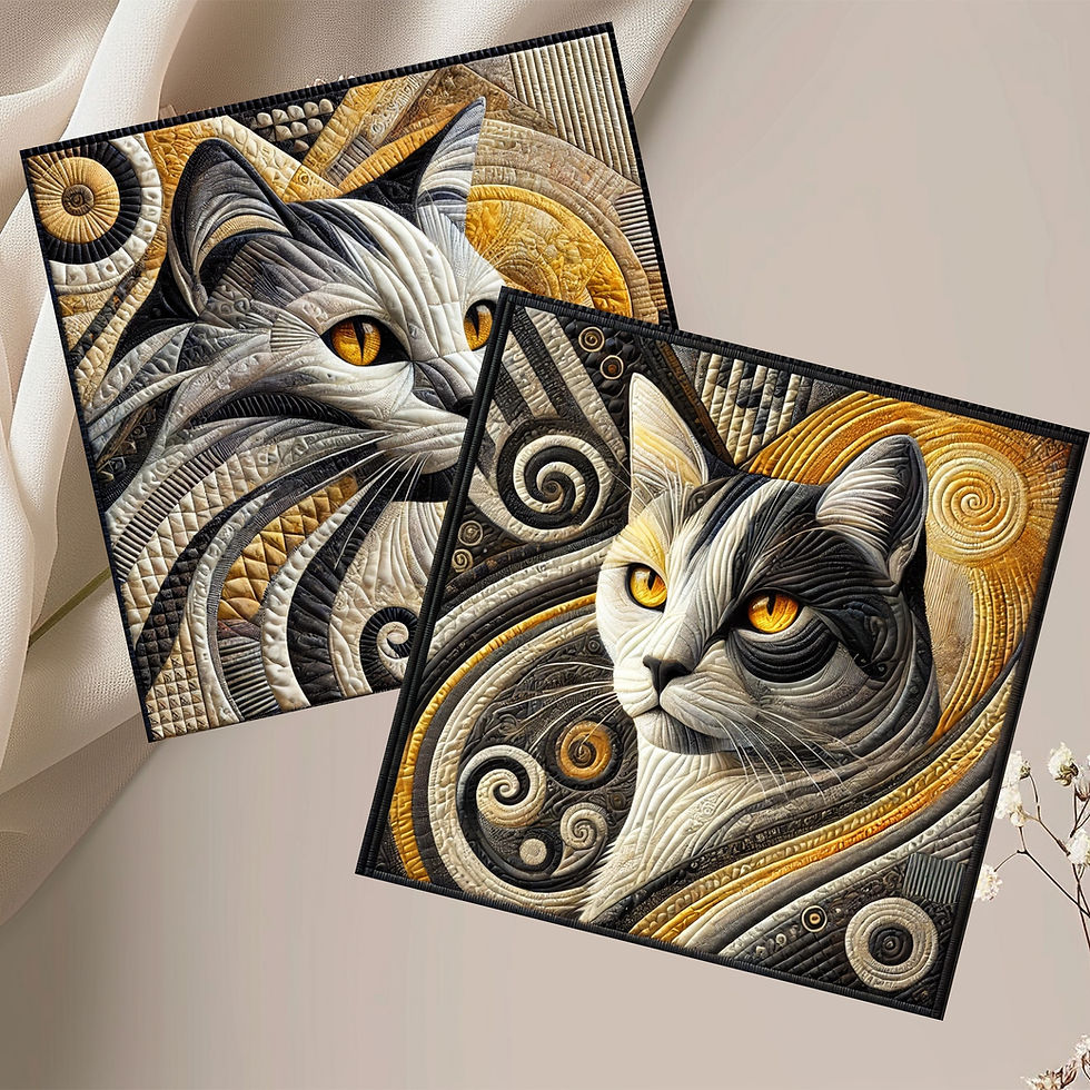 Thumbnail: 20 Mesmerizing Meowsterpiece Quilt-Inspired 6x6 Art Note Cards w/ Envelopes
