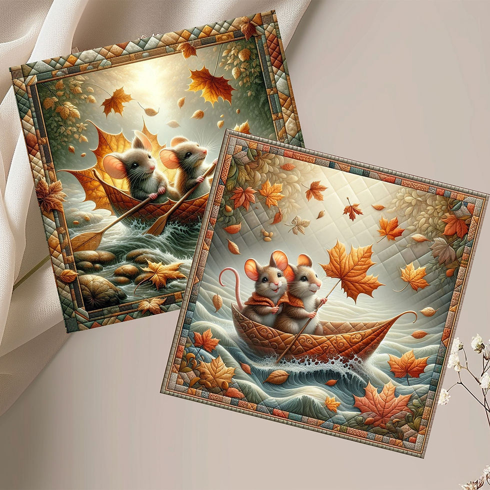 Thumbnail: 20 Cozy Creek Voyage Quilt-Inspired 6x6 Art Note Cards w/ Envelopes