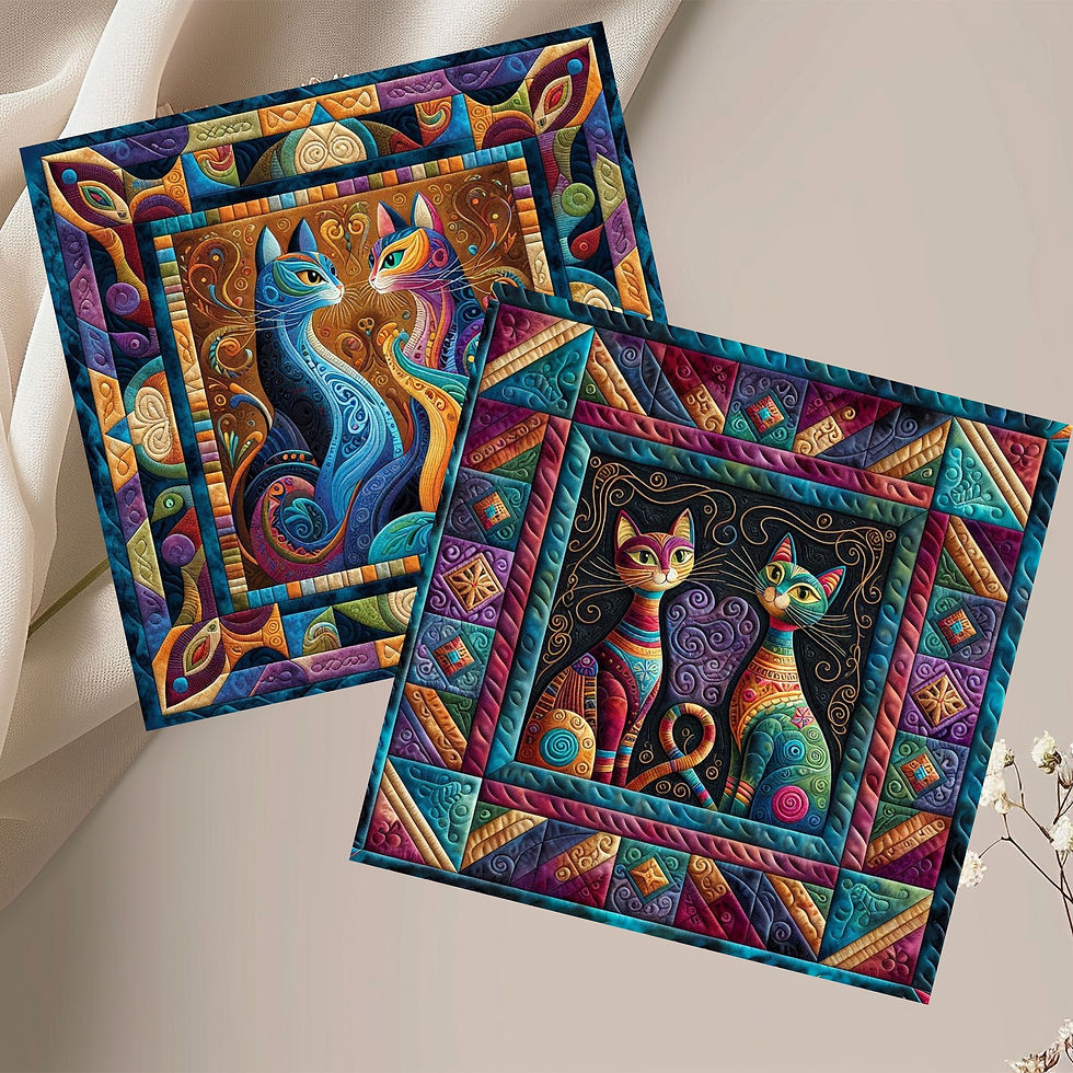 Thumbnail: 20 Kaleidoscope Cats Quilt-Inspired 6x6 Art Note Cards w/ Envelopes