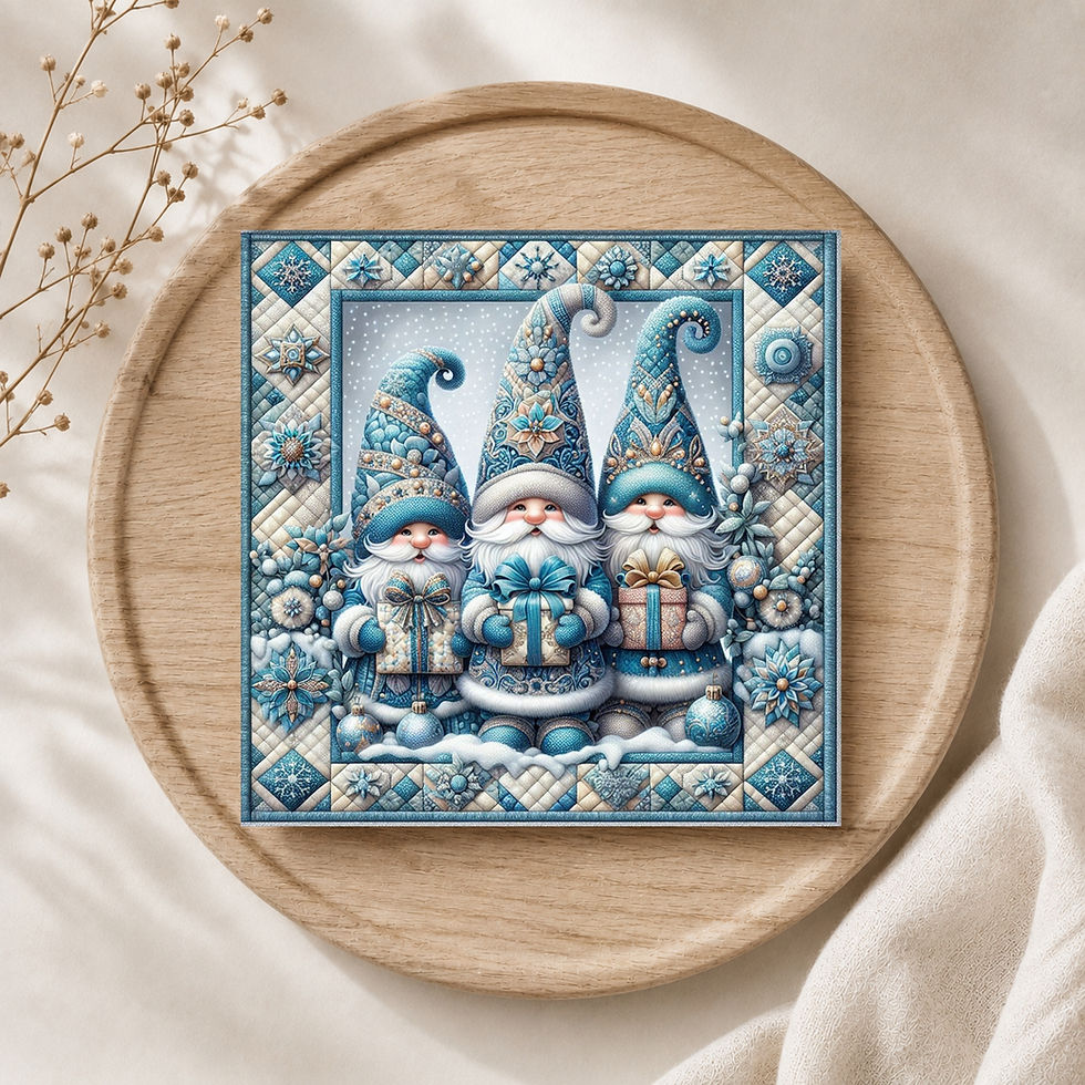 Thumbnail: 20 Cozy Winter Wishes Gnomes Quilt-Inspired 6x6 Art Note Cards w/ Envelopes