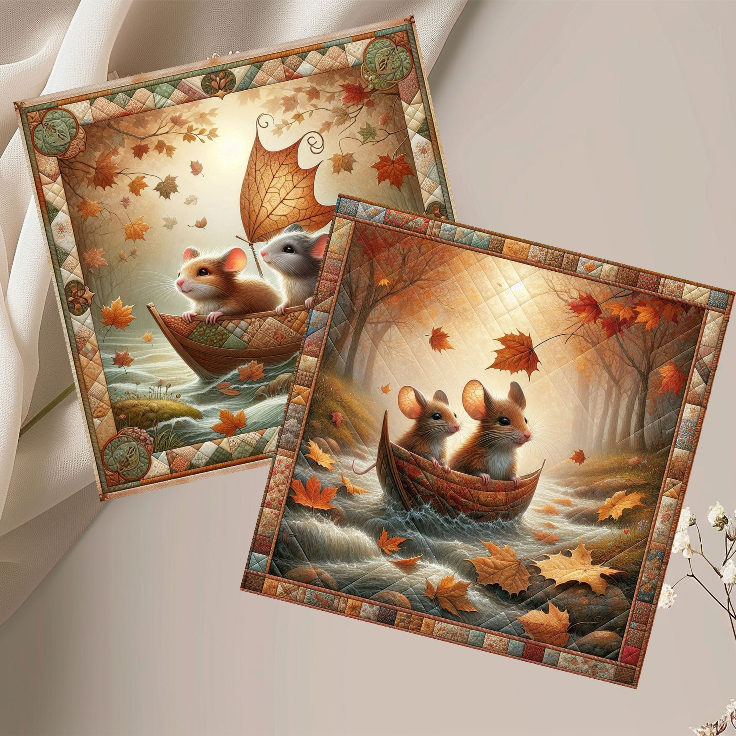 20 Cozy Creek Voyage Quilt-Inspired 6x6 Art Note Cards w/ Envelopes