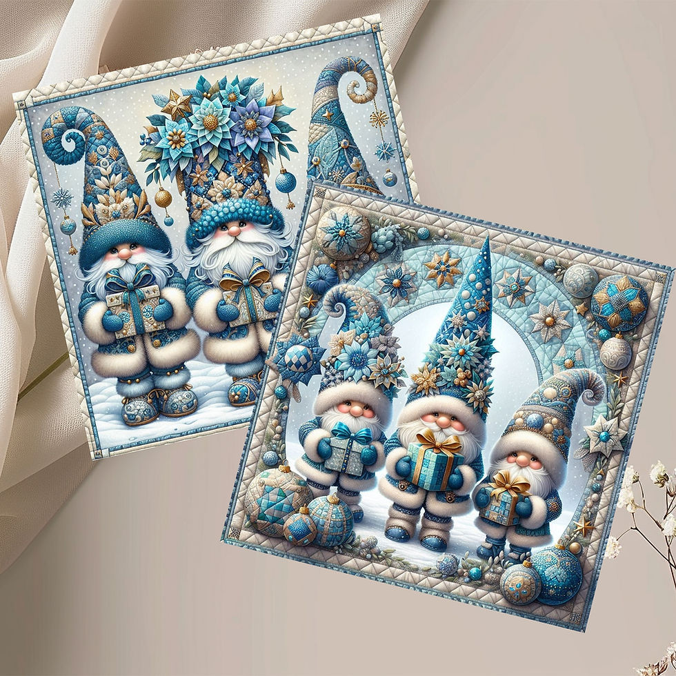 Thumbnail: 20 Cozy Winter Wishes Gnomes Quilt-Inspired 6x6 Art Note Cards w/ Envelopes