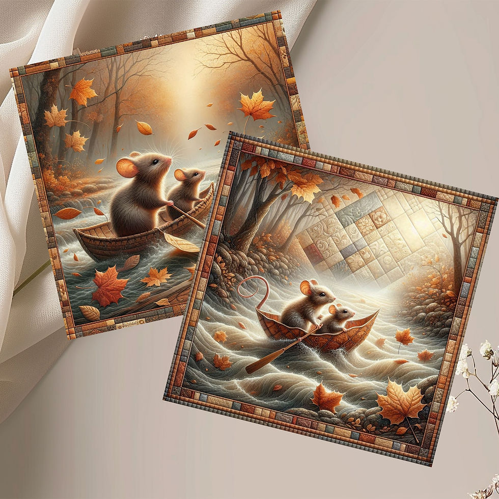 Thumbnail: 20 Cozy Creek Voyage Quilt-Inspired 6x6 Art Note Cards w/ Envelopes