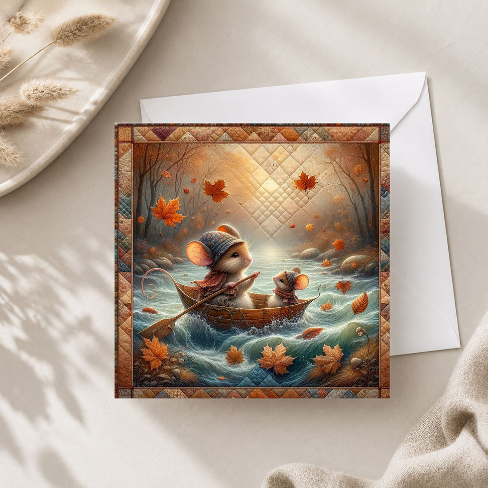 Thumbnail: 20 Cozy Creek Voyage Quilt-Inspired 6x6 Art Note Cards w/ Envelopes