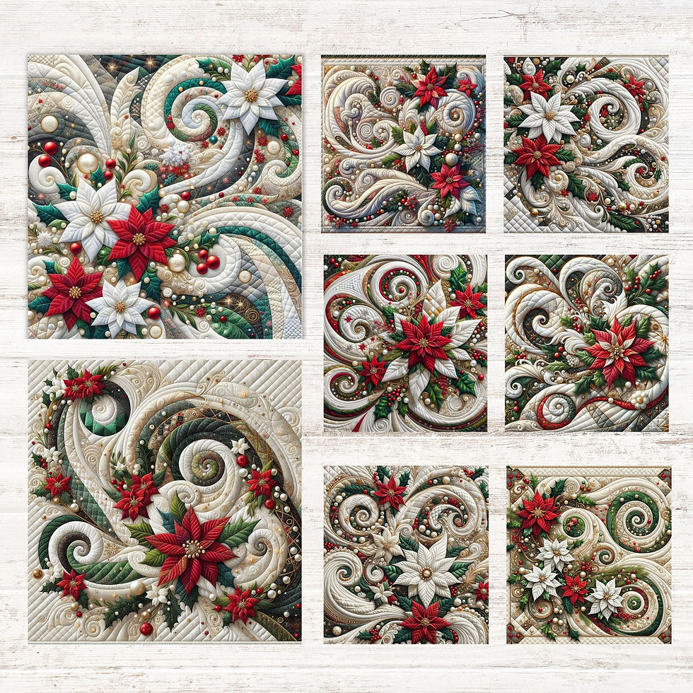 Thumbnail: Poinsettia Swirls & Holiday Whirls Fabric Panels