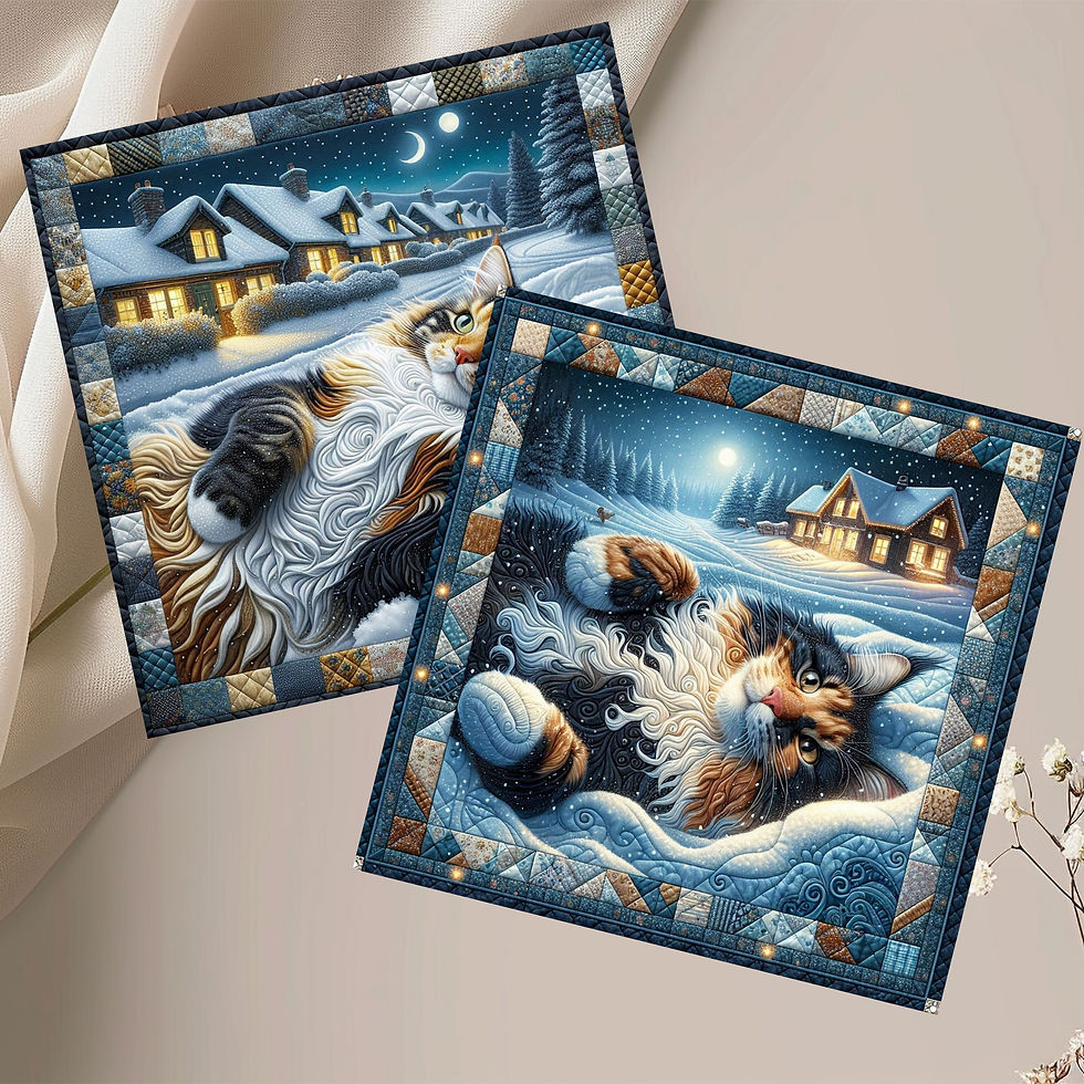Thumbnail: 20 Snow Angel Kitty Quilt-Inspired 6x6 Art Note Cards w/ Envelopes