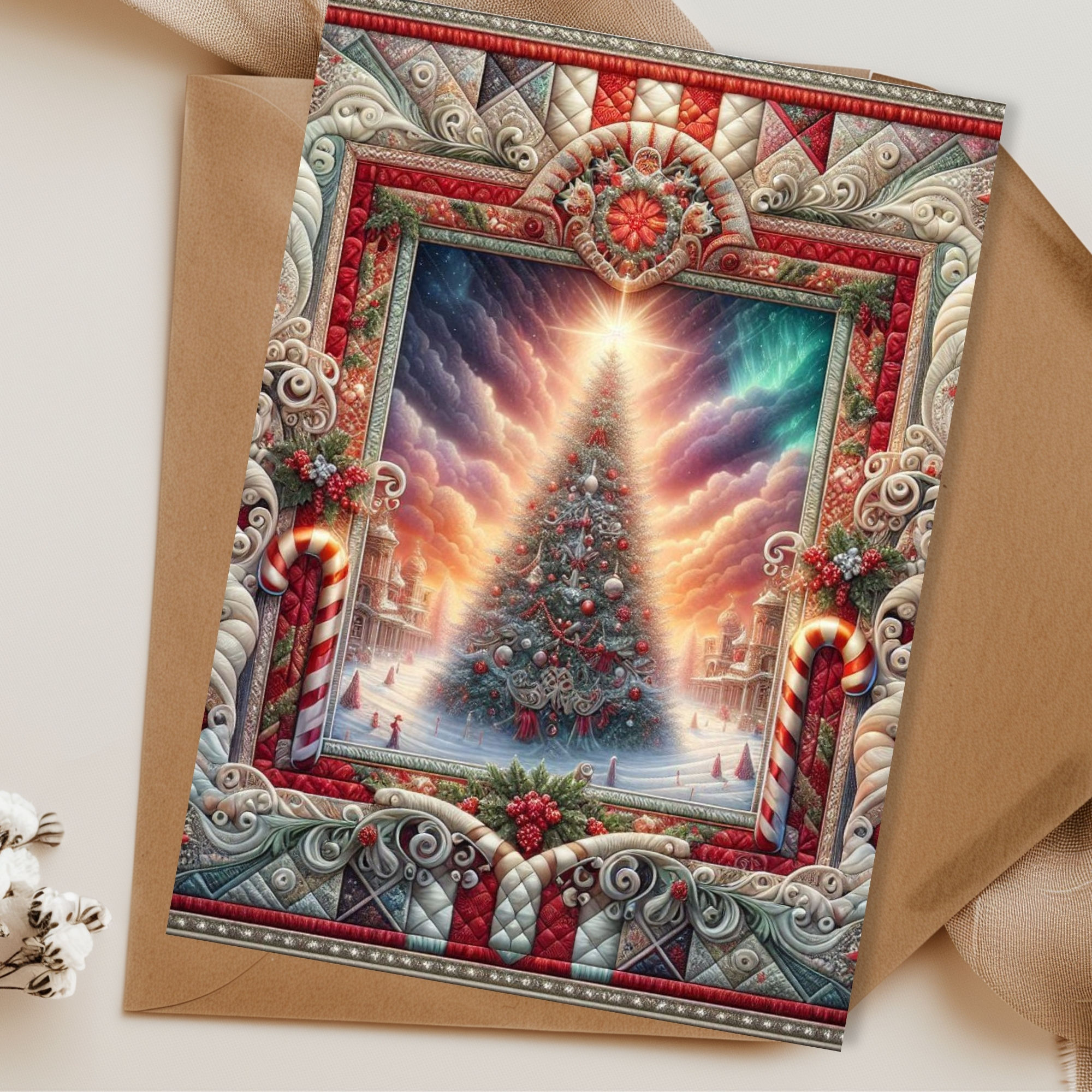 Peppermint Frosted Pines Blank Greeting Card Set