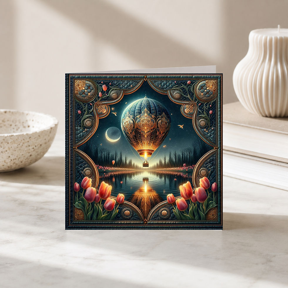 Thumbnail: 20 Moonlit Voyage Quilt-Inspired 6x6 Art Note Cards w/ Envelopes