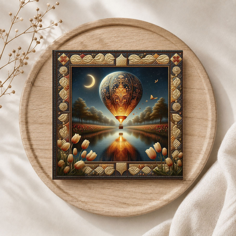 Thumbnail: 20 Moonlit Voyage Quilt-Inspired 6x6 Art Note Cards w/ Envelopes