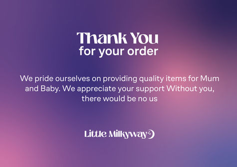 Little Milkyway thank you card design created for customer orders and packaging.
