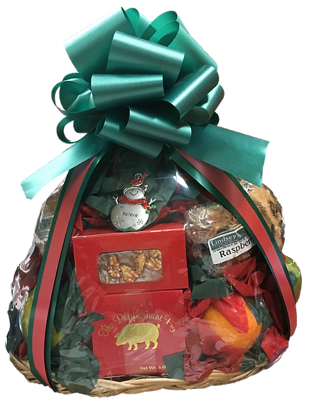 9 Lindsey's Muffins, 9 Pieces of Fruit, The Peppermint Pig (Holly), Quarter Pound of Fudge, Holiday Ornament