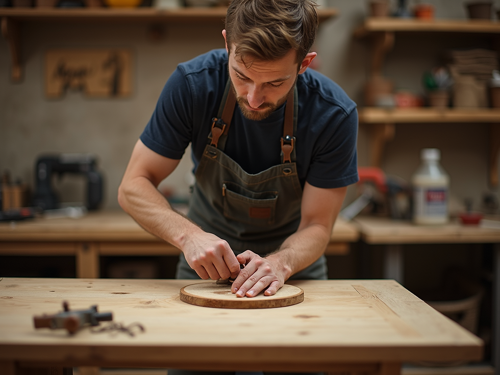 Craftsman finishing a made-to-order solid wood table in an Ontario workshop